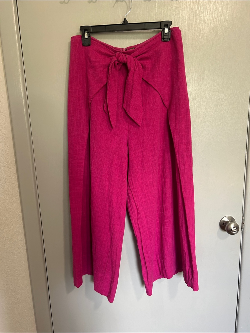 Free People Tropic Babe Tie Front Wide Leg Palazzo Pants Magenta Fuchsia 10